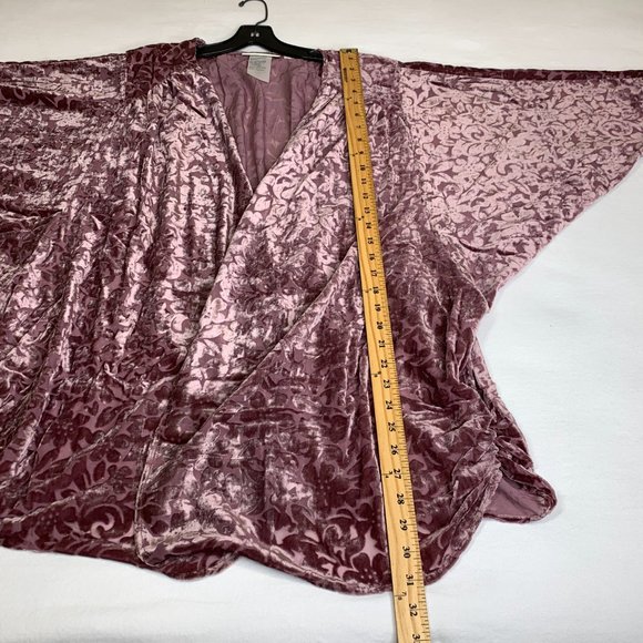 The Muses Lounge Velvet Burnout Dolman Ruched Cardigan Dusty Mauve NEW - Picture 12 of 15